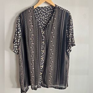 Vintage Boho Mixed Print Button Front Blouse Top Relaxed Fit XL 1X